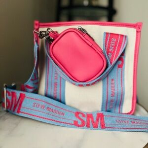 Steve Madden White and Pink Crossbody Bag with Blue Straps